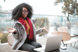 Woman happy about her new website for her business